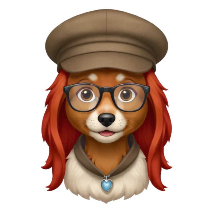 dog with red long hair and glassess and hat sticker