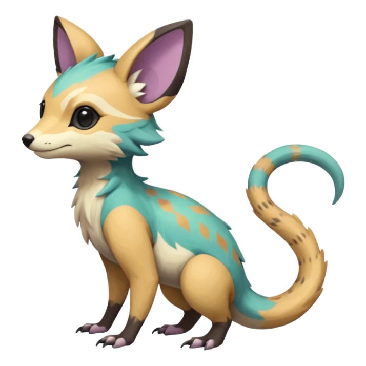 Rare realistic exotic pastel cute epic pretty beautiful handsome gorgeous aesthetic colorful vibrant Vernid-Trico-species-Fakemon-creature by LiLaiRa, 4 legs, 1 tail, random markings, (full body) sticker