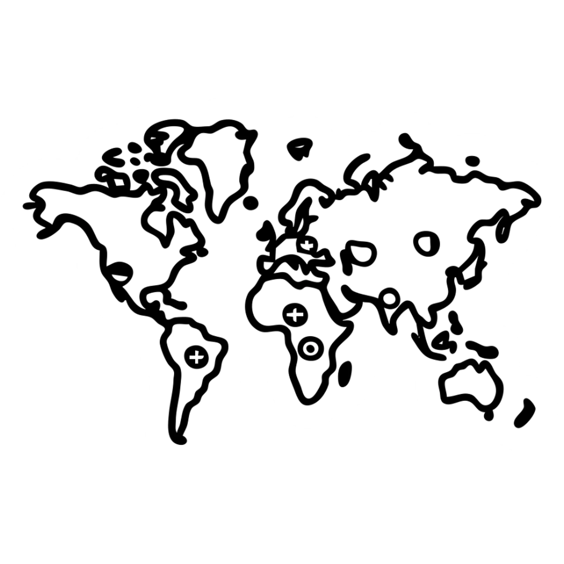 Hand drawn world globe with various country flags marked on different continents sticker