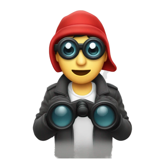 Persona blanca con gorro rojo agarrando un binocular con sus manos sticker