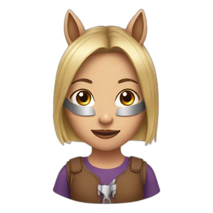 Girl wearing a horse mask sticker