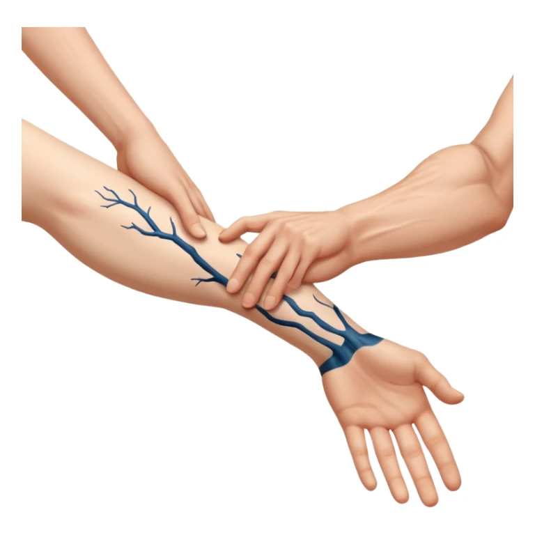 a person's hand is trying to touch another person's leg sticker