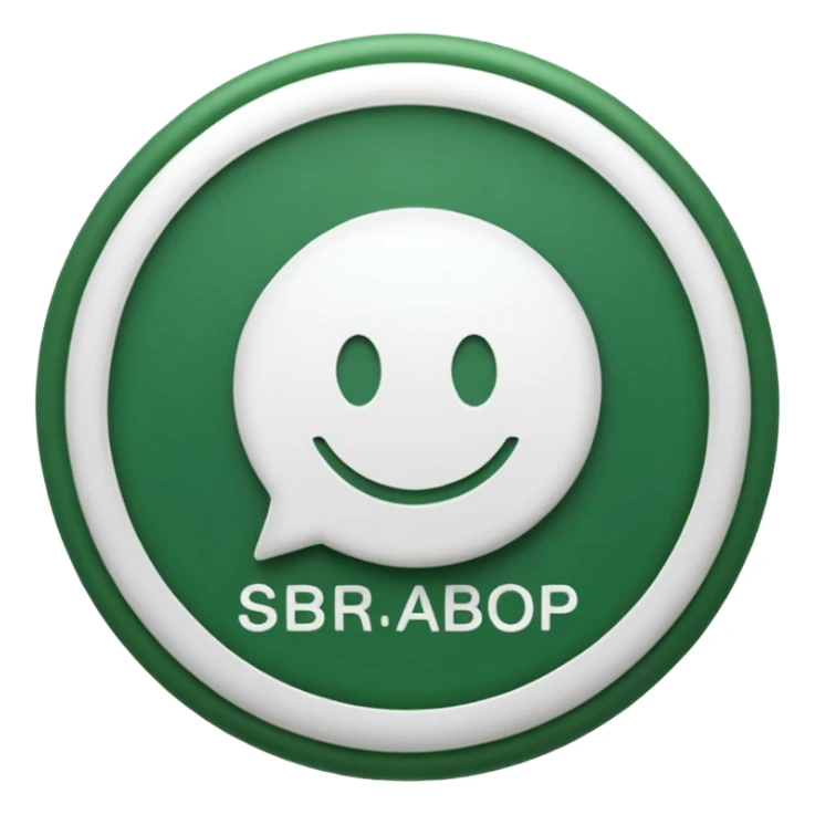 WhatsApp-inspired emoji for SBR SDN BHD, full name 'SBR SDN BHD' within a circular badge, WhatsApp's signature green and white, simple, bold, clear sticker