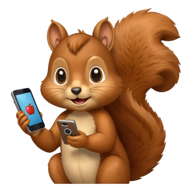 squirrel on a call, expressive face, apple style emoji sticker