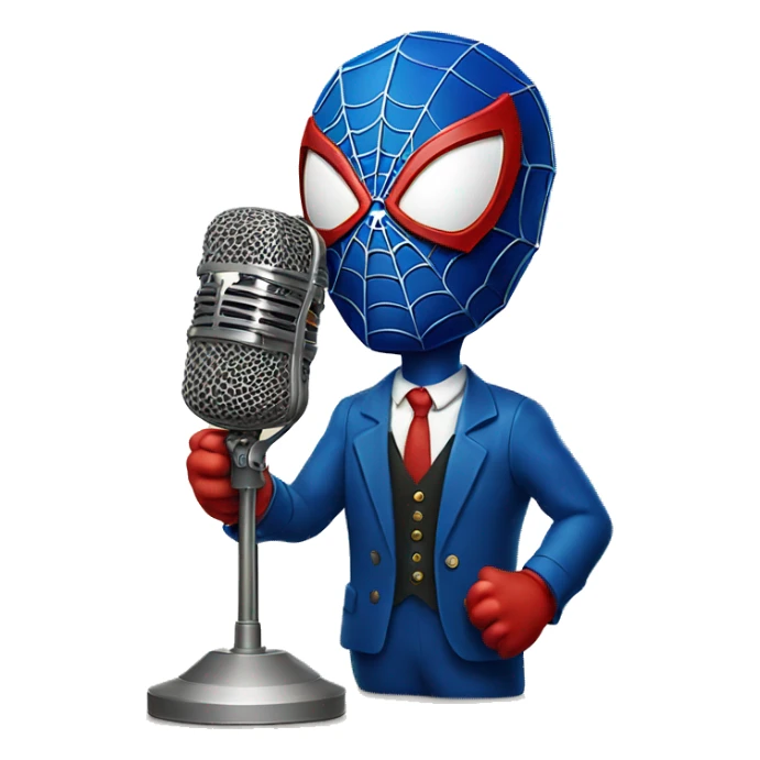 Spider-Man in his original costume talking in vintage microphone sticker