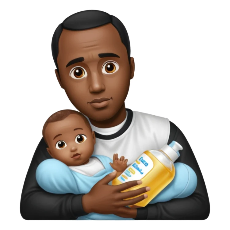Sean “Diddy” Combs with baby oil and a very small infant sticker