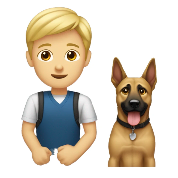 garçon blond qui fait un câlin a un malinois sticker