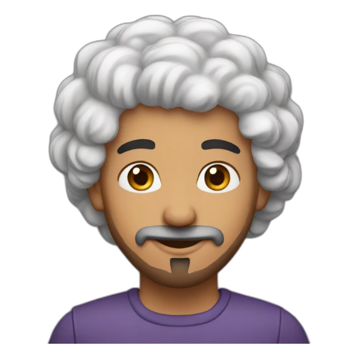 An Arab with curly hair and a goatee sticker