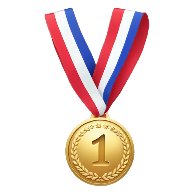 gold medal, with number "1" on it, no ribbon sticker