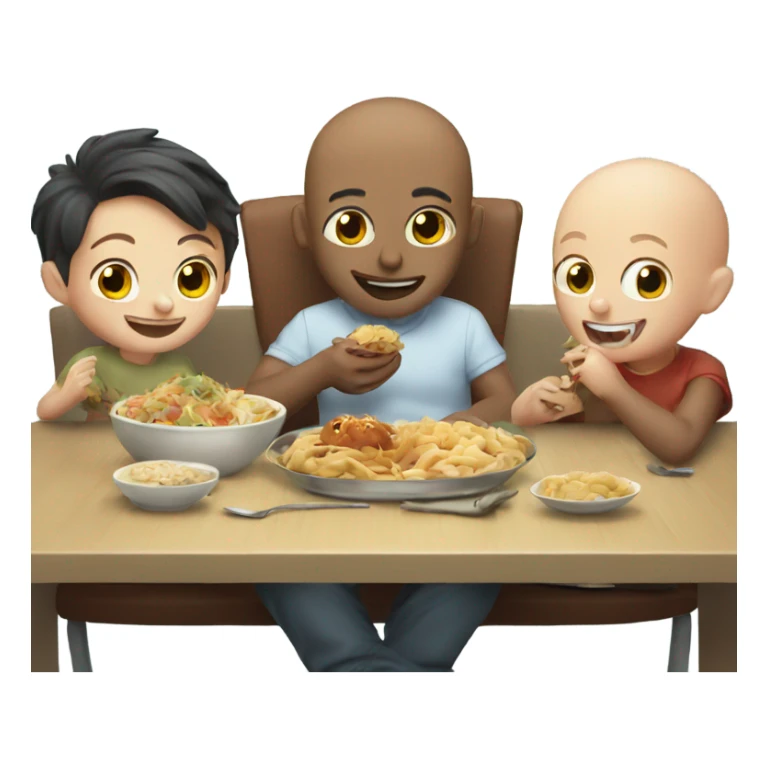 bald boy enjoying food with friends sticker