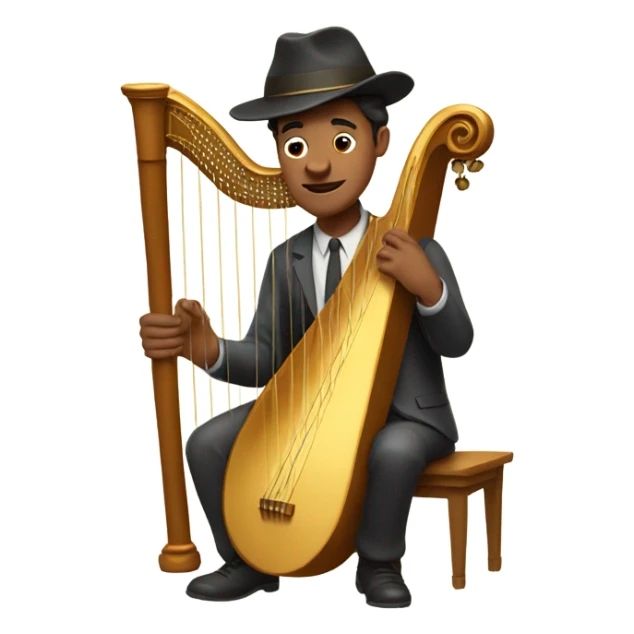 Man with flat bill hat playing a big harp that looks like a banjo  sticker