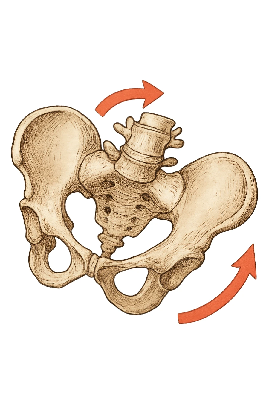 Bacino anatomico ruotato in senso orario quindi con le frecce che girano verso destra per far capire sticker
