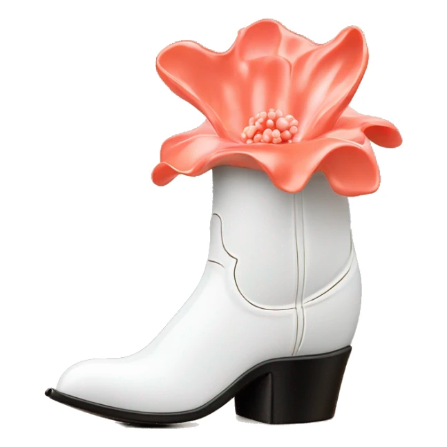 White cowgirl boot vase with coral sticking out of it sticker