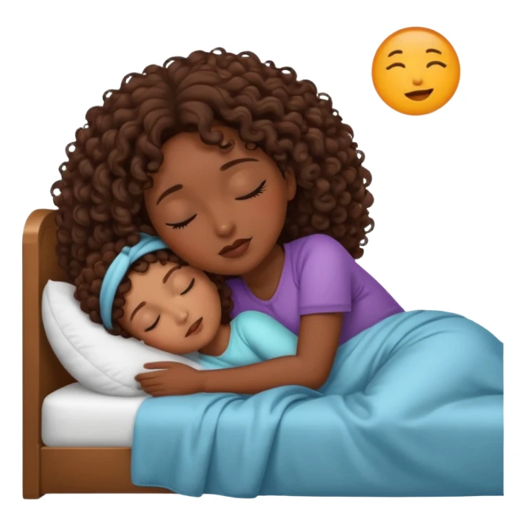 Chica morena con cabello crespo castaño dormida en cama sticker