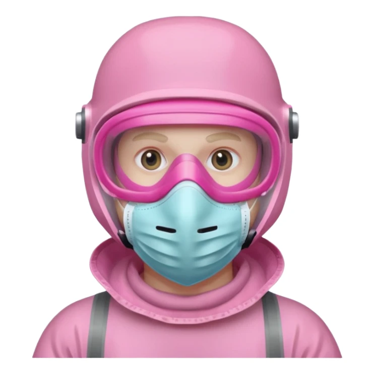man in pink protection clothes with full-faced pink mask covered whole face sticker