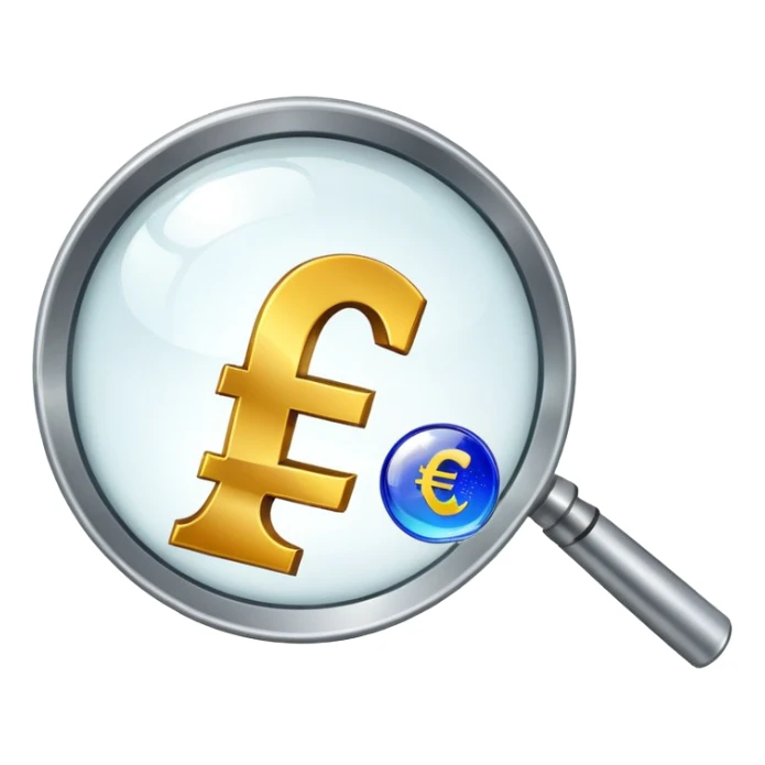 magnifying glass examining euro price chart with € symbol sticker