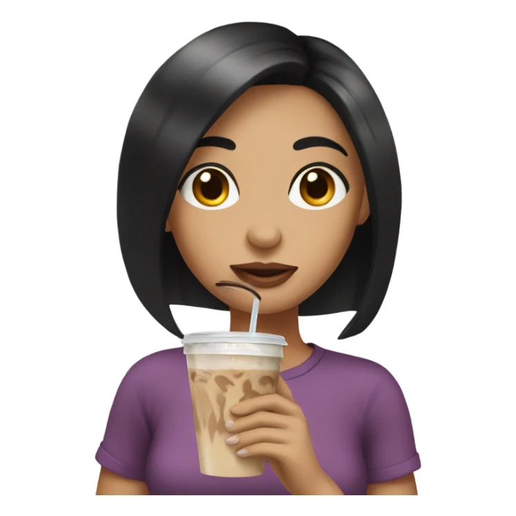 Girl with black hair drinking iced coffee sticker