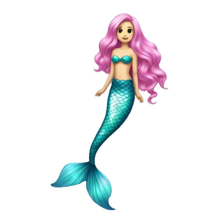 Iridescent mermaid tail full body long hair pink sticker