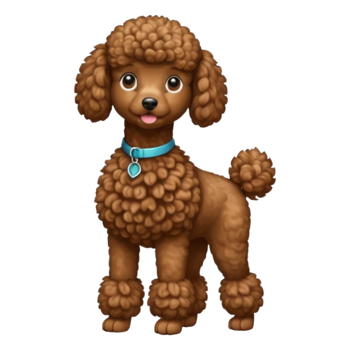 Create a full-body Apple-style emoji of a brown poodle sticker