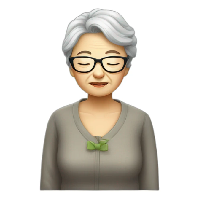 Chinese senior lady wear glasses looks sleepy sticker