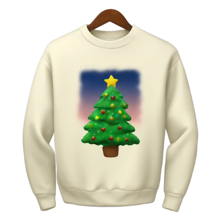 Creamed colored Sweat shirt with Christmas tree on it sticker
