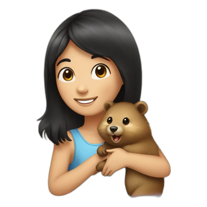 happy-girl-who-is-black-hair-and-hugging-happy-quokka sticker