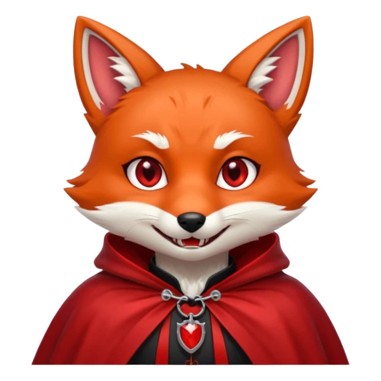 Vampire animal, fox in red collar cloak, red eye, fang sticker