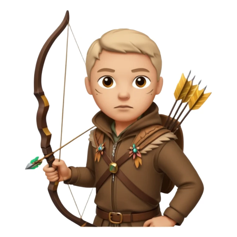 The classic hunter figure with a bow and arrow on his back, dressed in brown clothes and adorned with animal decorations sticker