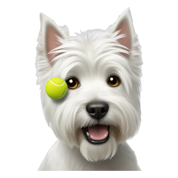 White highland terrier with a tennis ball sticker