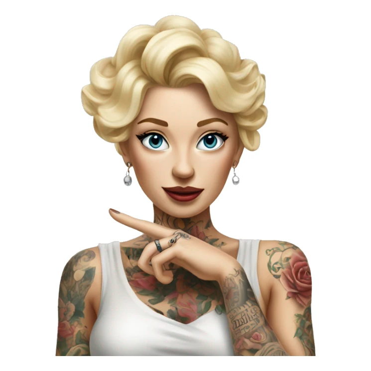 Blonde elegant women, her Body Covered with Tattoos, POINTING ON YOU FORWARD with her Hand, Hyper realistic sticker