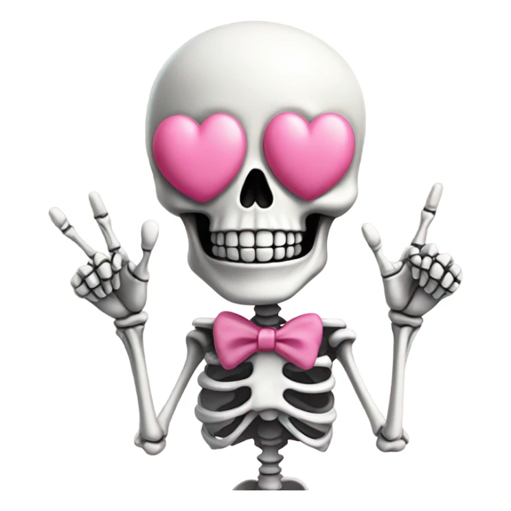 Cute skeleton w pink bow on head and pink heart eyes giving middle finger sticker