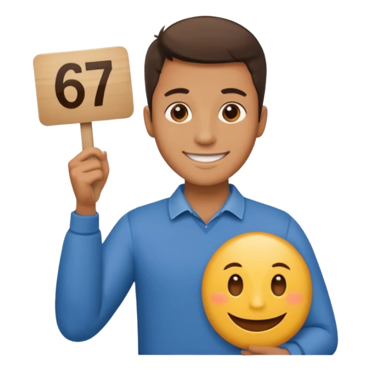 a man holding a sign that says 67 sticker