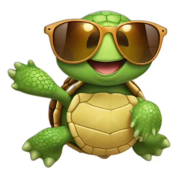 happy turtle walking slowly and sun glasses and a sand watch sticker