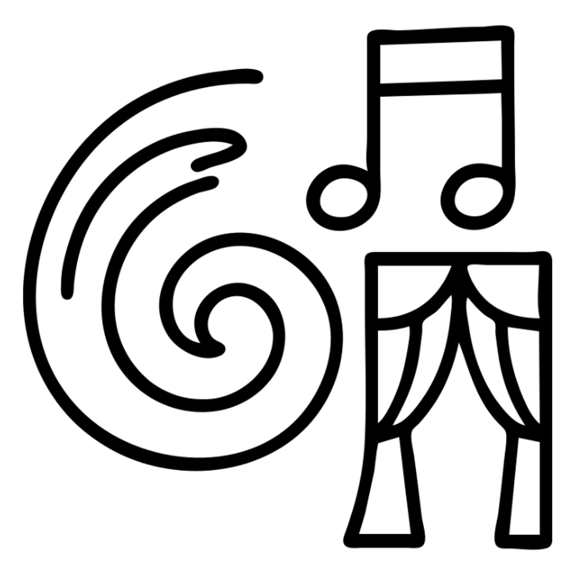 Abstract swirl combining a paint stroke, music note, and stage curtain – symbol of diverse artistic expression sticker