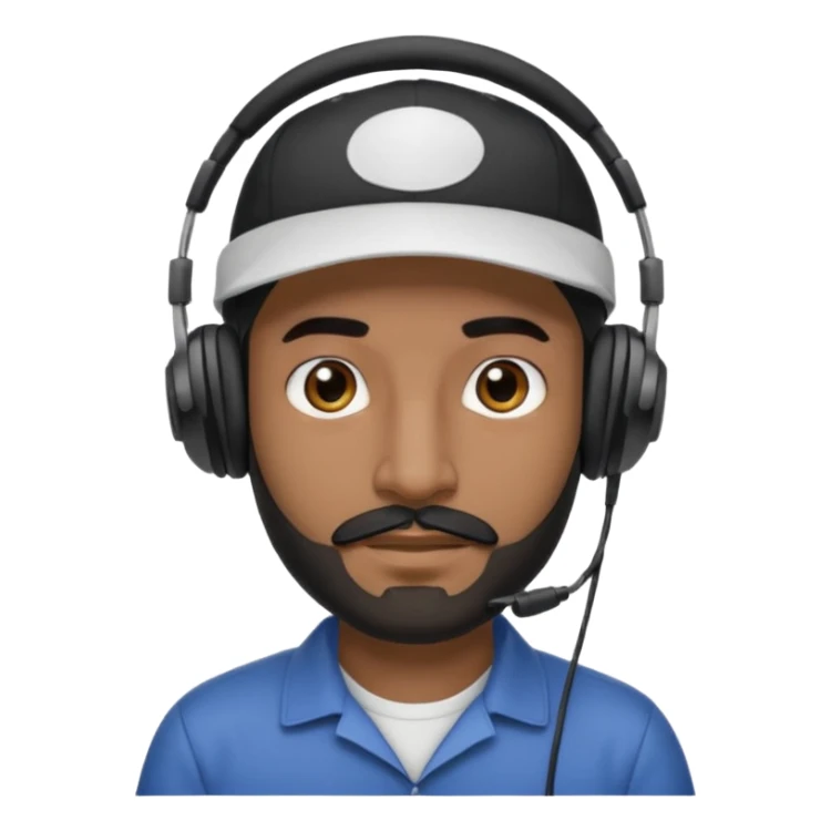 arabic streamer man with short black beard, short black mustache, black eyebrows, and a cap, wearing headphones sticker