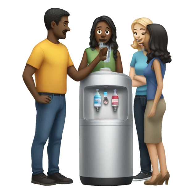 diverse set of people talking around a watercooler sticker
