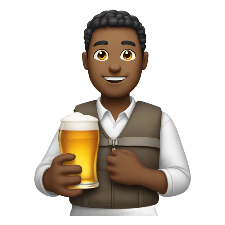 Smiling guy holding a white bag and beer sticker