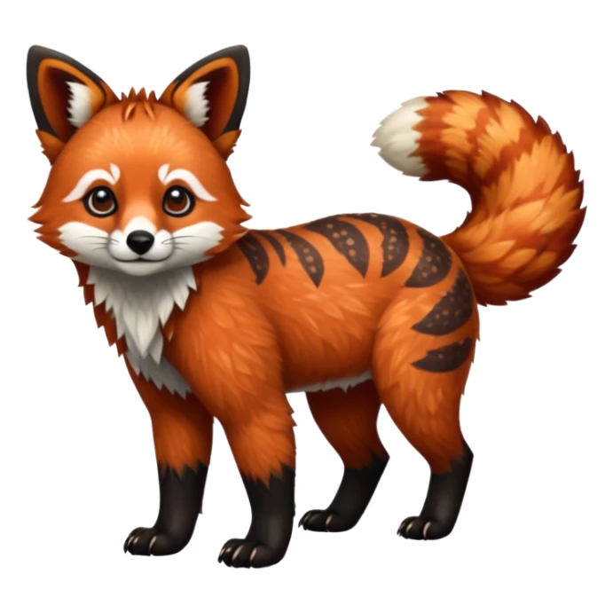 Black-eared Realistic patterned speckled flurry scaly 4-legged quadrupedal Red-Panda-Caracal-Maned-Wolf-animal-fusion-hybrid, Full body sticker
