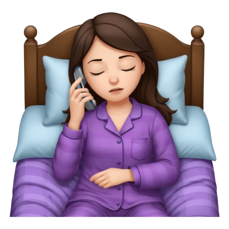 generate a girl brunette sleeping in bed.Her phone ringing. She looks mad sticker