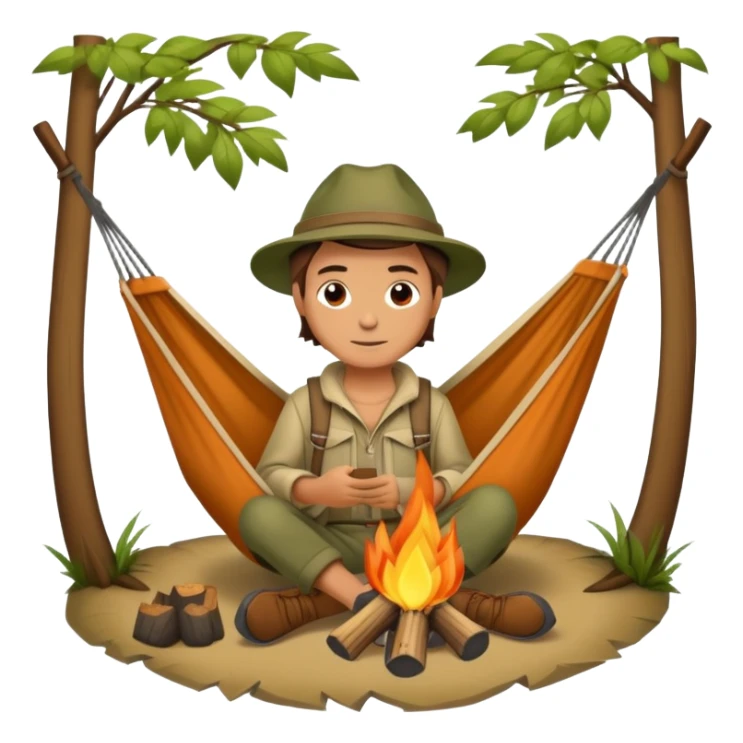 bushcraft adventure camp with campfire and hammock sticker