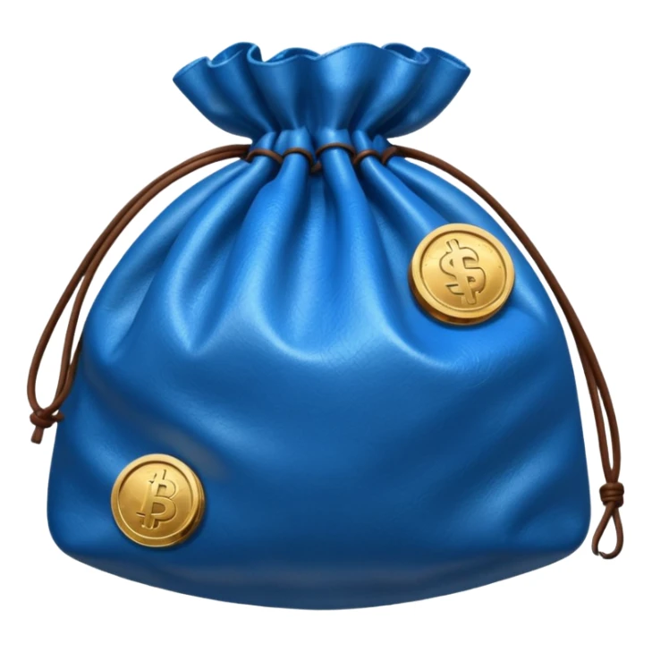 blue coins outside a brown money bag  sticker