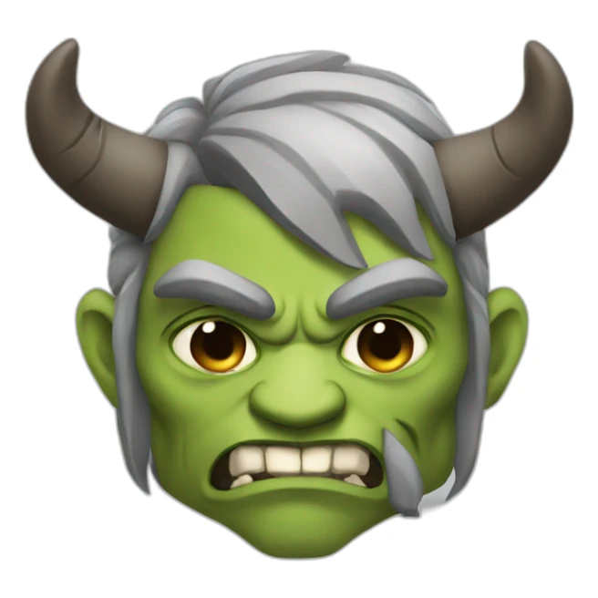a masculine, grey orc with bull-horns and an eyepatch sticker