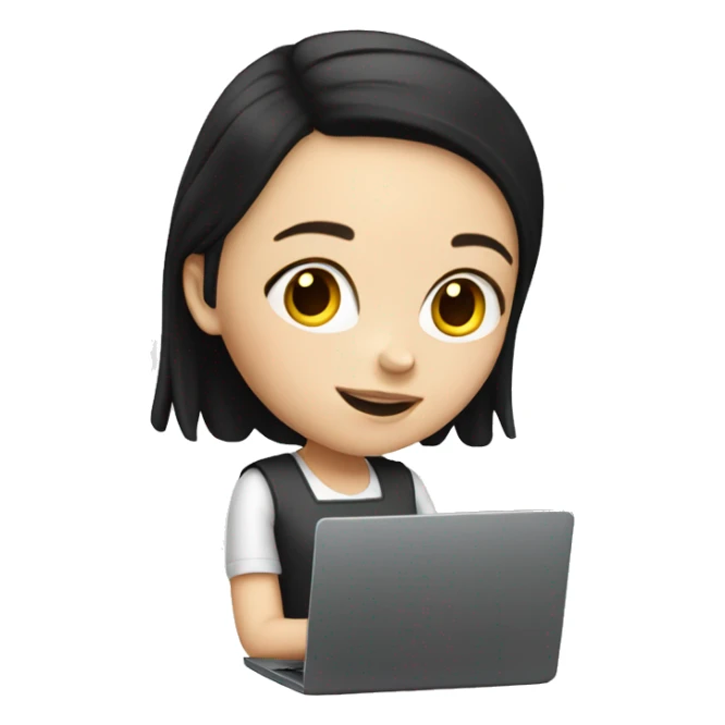 white girl with black hair working on laptop  sticker