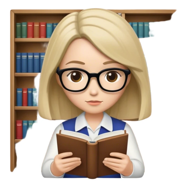 a funkopop type librarian with shoulder length hair reading a book sticker