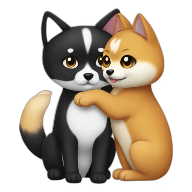 shibainu and black cat being-in-love sticker