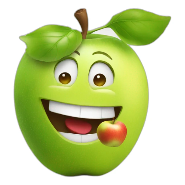 fruit man smiling at the camera with an apple in his hand and pointing behind him sticker