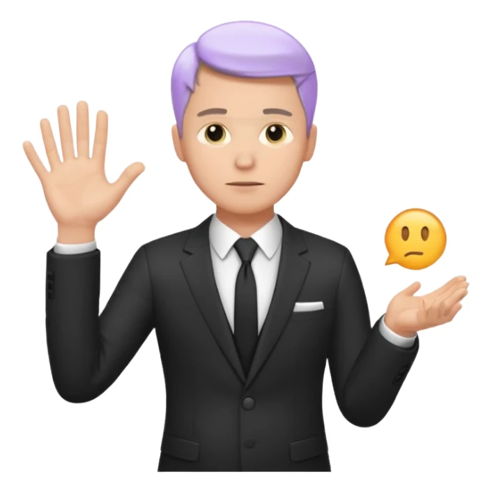 white man in formal suit in thought, holding something in the palm of his hand sticker