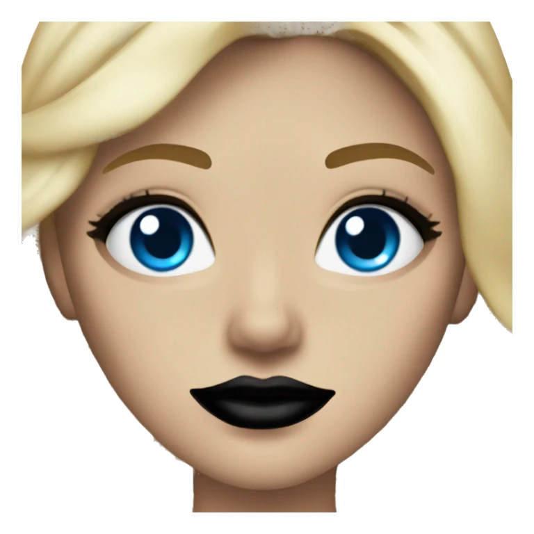 Blonde hair, blue eyes, black lips, black crown sticker
