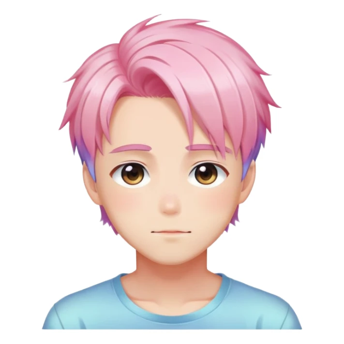 Gorgeous romantic anime style shojo man with blushing face aesthetic and pretty colorful shiny gradient pastel hair trending style sticker