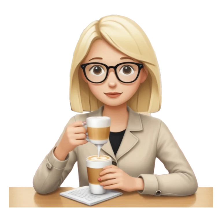 Blonde gir husteling lock in for uni studying in a cafe wirh her flat white sticker